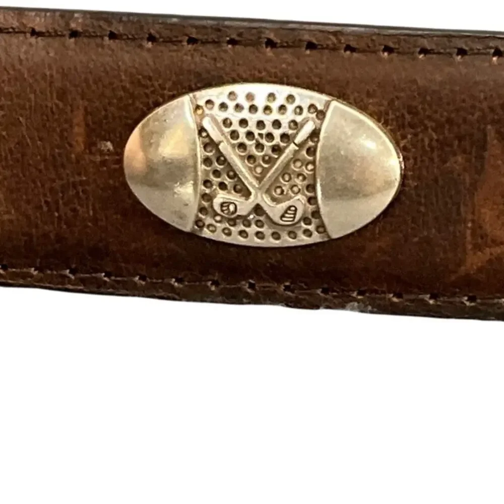 Brown Genuine Leather Golfing Silver Hardware Belt  41.5”- 45.5”